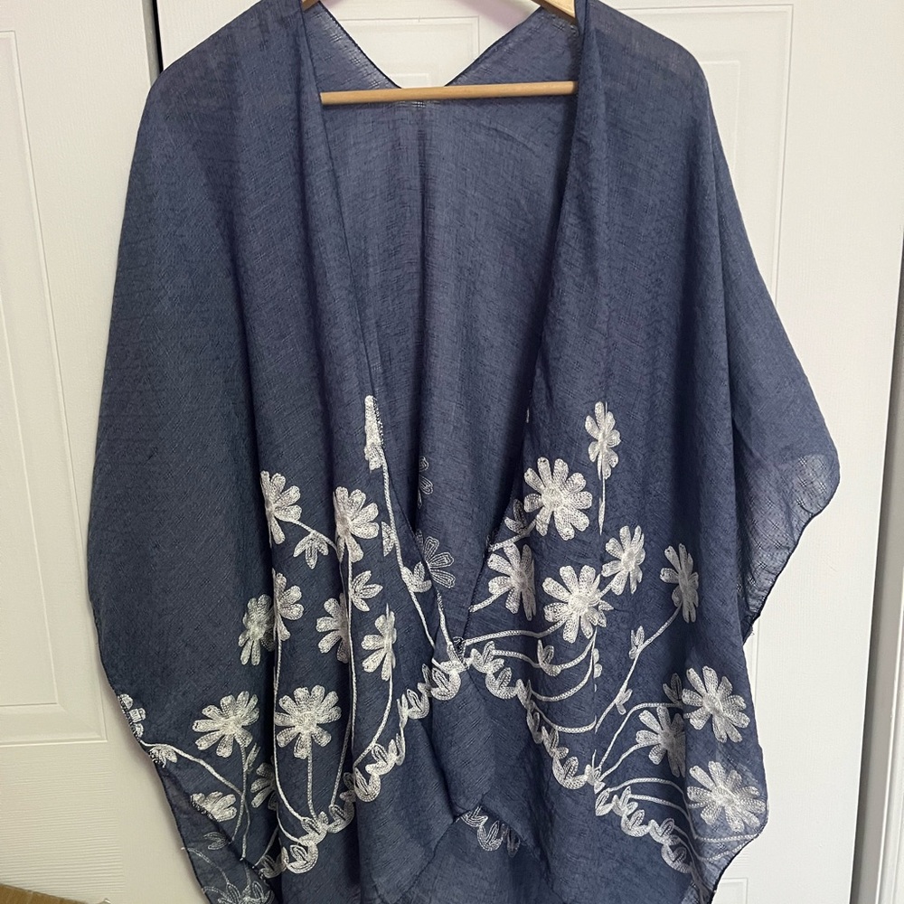 # 47- Floral Embroidered Navy Blue Women's Top